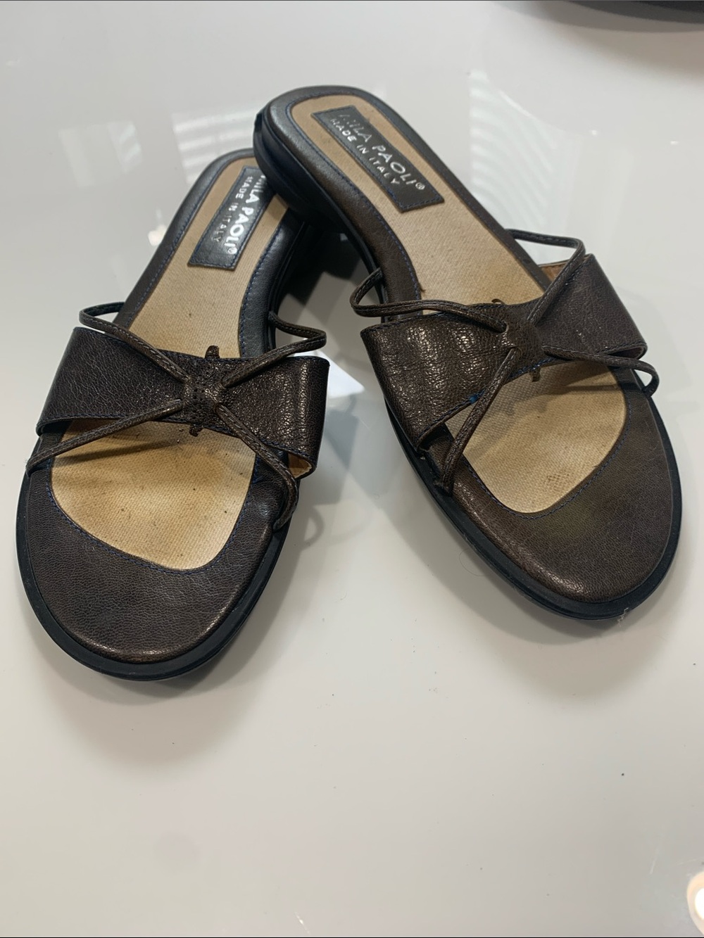 Mila Paoli Dark Brown Bow Slide Mules